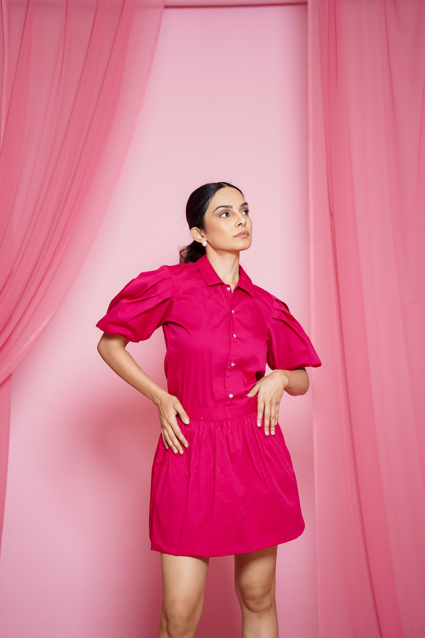 Vivienne Puff-Sleeve Set In Fuchsia