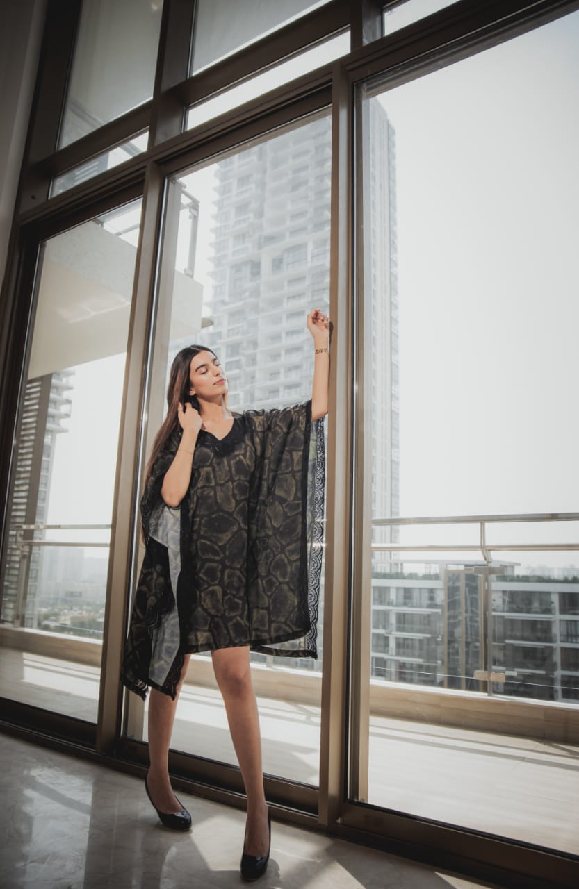 Printed Green and Black Kaftan