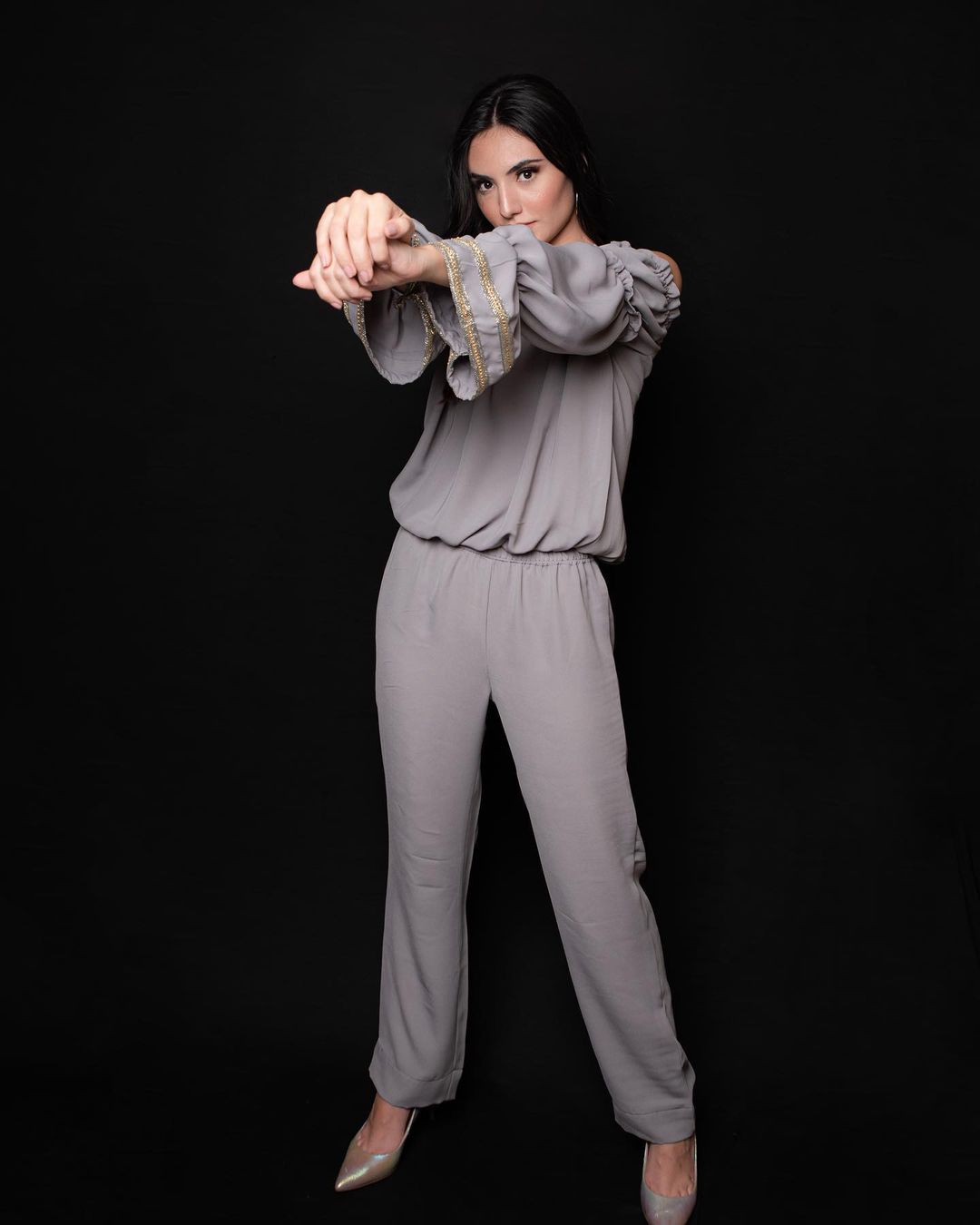 Midnight shine ruffled top and pants co-ord set