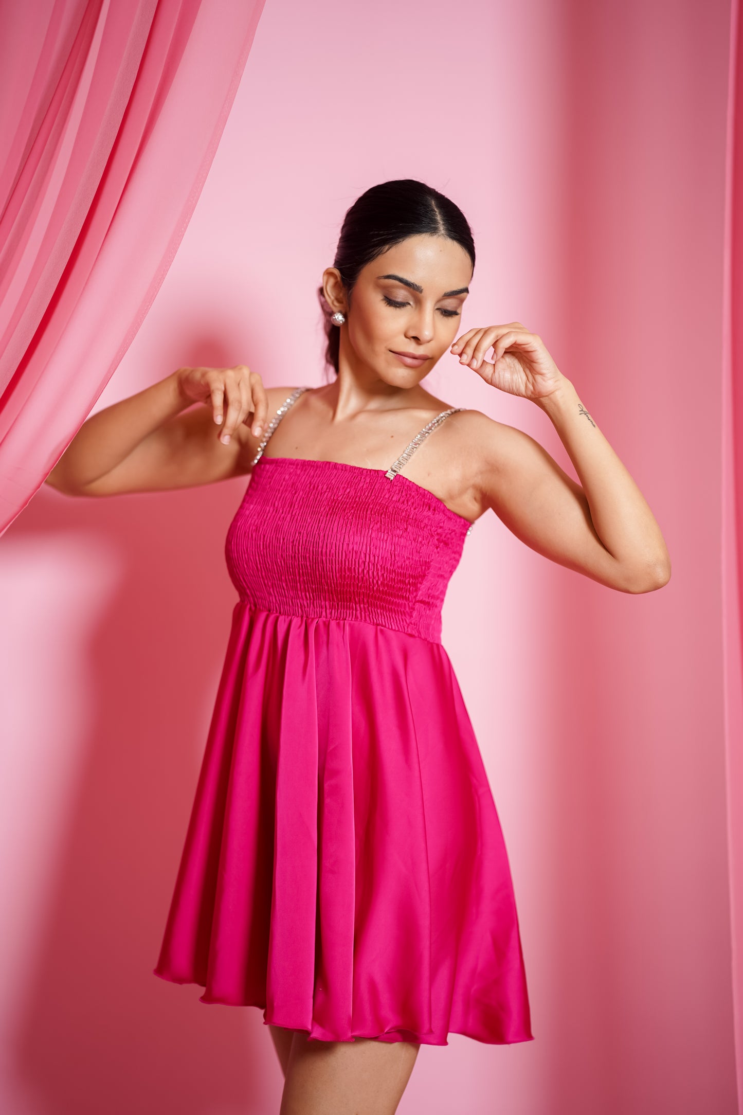 Aurora Silk Mini Dress In Fuchsia