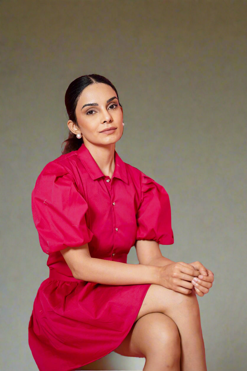 Vivienne Puff-Sleeve Set In Fuchsia
