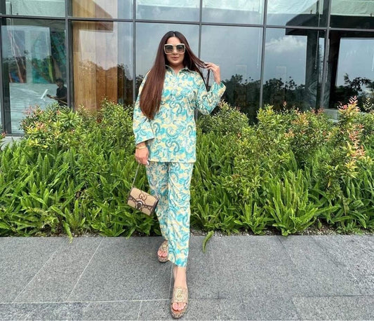 Pastel blue high low shirt n pants co-ord set