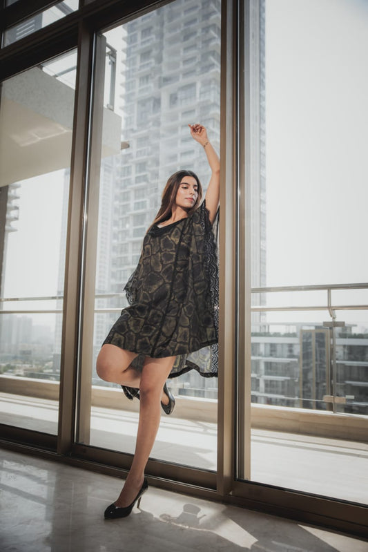 Printed Green and Black Kaftan