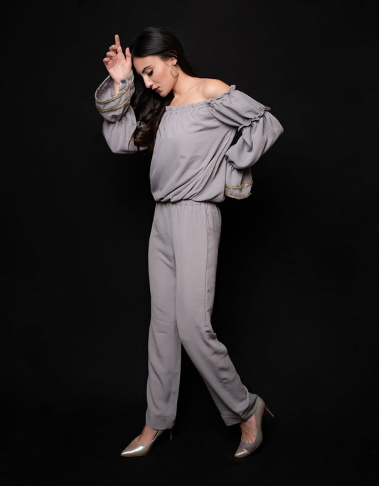 Midnight shine ruffled top and pants co-ord set