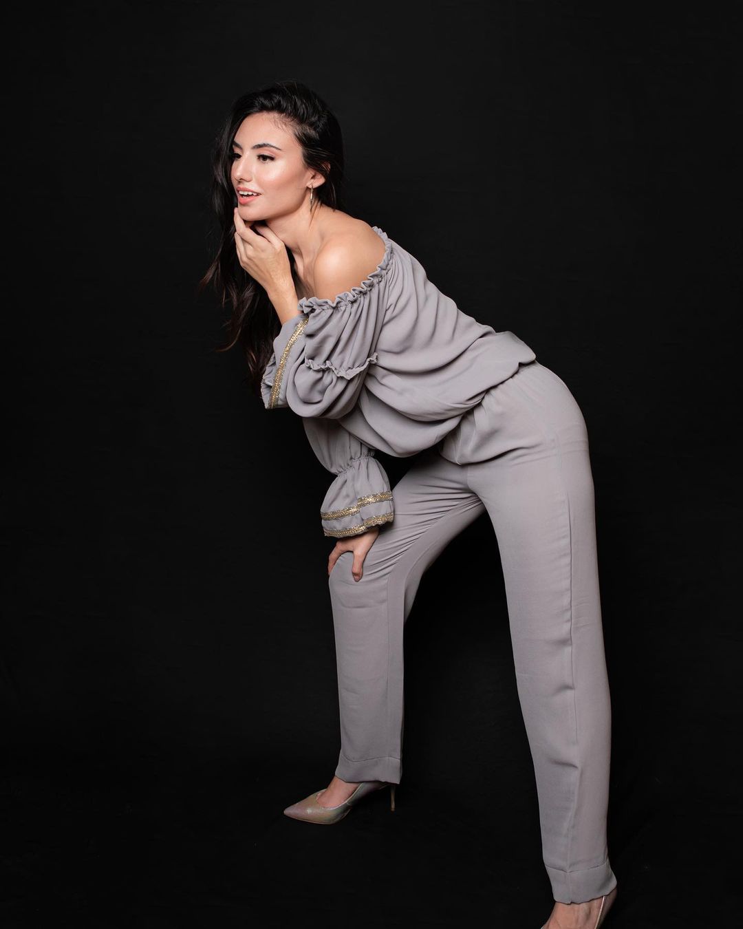 Midnight shine ruffled top and pants co-ord set